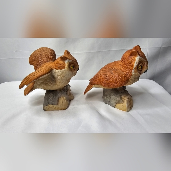 Vintage Set Of Owls On Log Ceramic Figurines - Picture 4 of 13